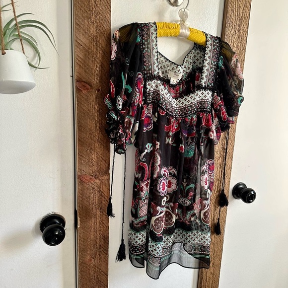 YVOS Boutique Sheer Vibrant Mixed Media Boho Blouse Medium - Picture 4 of 16